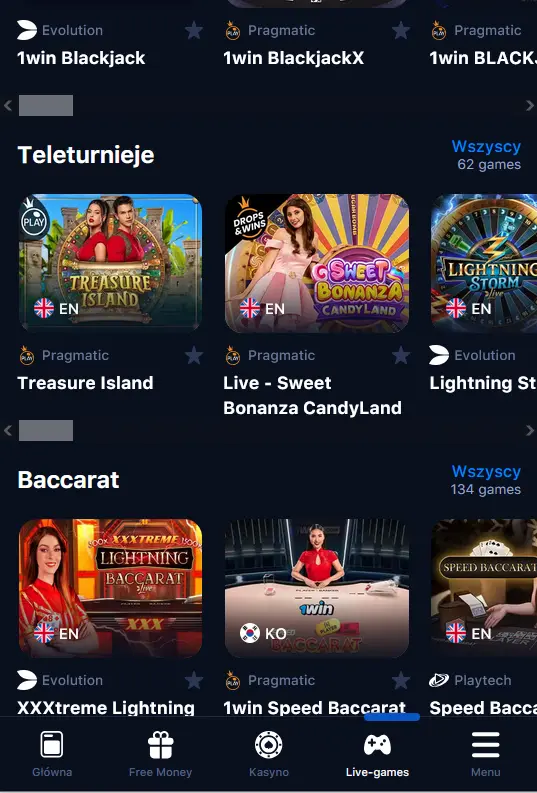 Kasyno na żywo w aplikacji 1Win Kasyno na żywo w aplikacji 1Win