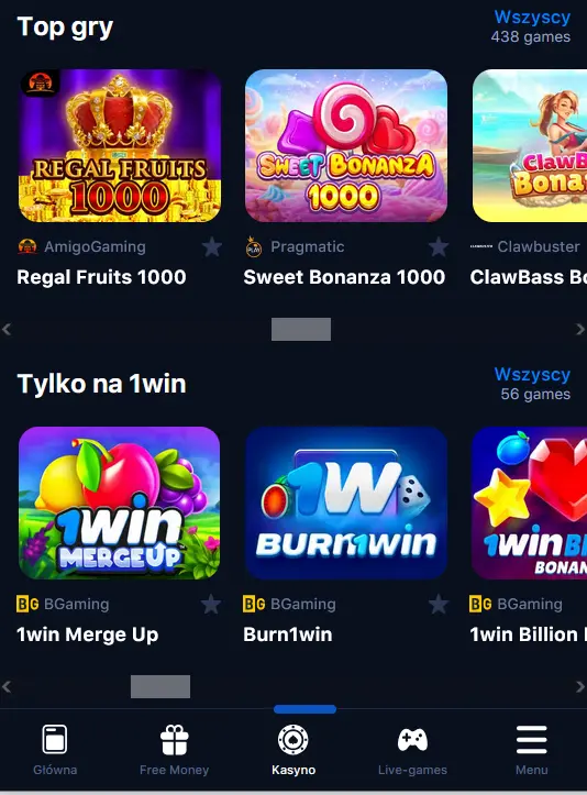 Kasyno w aplikacji 1Win Kasyno w aplikacji 1Win